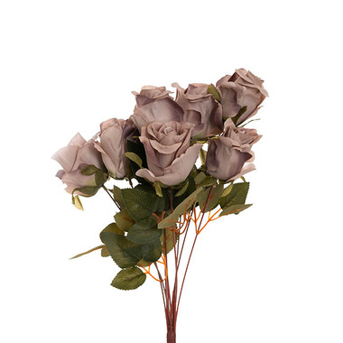 Artificial Rose Bouquets - Grandiflora Rose x 9 Heads Bouquet Oyster Grey (7cmDx46cmH)