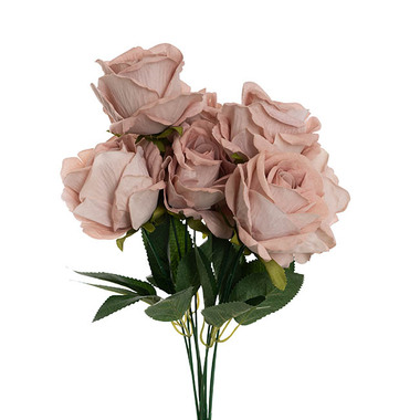 Artificial Rose Bouquets - Velvet Rose x 9 Heads Bouquet Nude Beige (9cmDx44cmH)