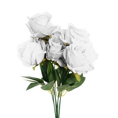 Artificial Rose Bouquets - Velvet Rose x 9 Heads Bouquet Off White (9cmDx44cmH)