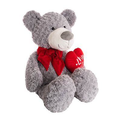 Valentines Day Soft Toys - Polar Bear Winston w Bow & Heart Plush Toy Grey (62cmST)