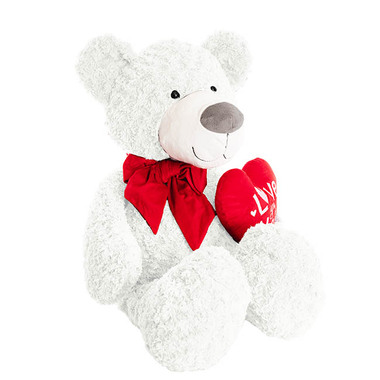 Valentines Day Soft Toys - Polar Bear Winston w Bow & Heart Plush Toy White (62cmST)