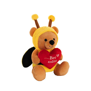 Valentines Day Soft Toys - Teddy Bear Jacob w Bee Mine Heart Plush Toy Brown (32cmST)