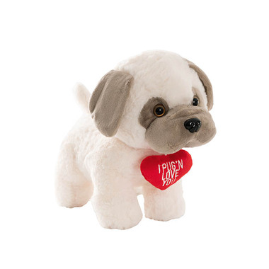 Valentines Day Soft Toys - Pug Jack w Love You Heart Plush Soft Toy Cream (26x24cmHT)