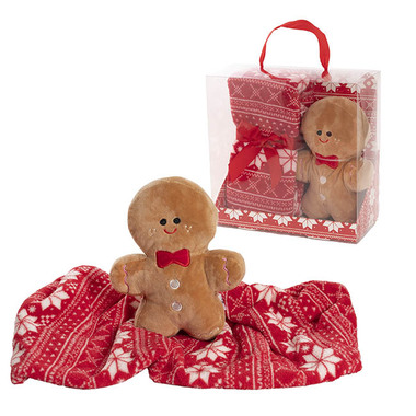 Soft Toys - Baby Gift Sets - Gingerbread Man & Blanket Gift Set Red (25cmH)