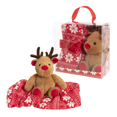 Soft Toys - Baby Gift Sets - Red Nose Reindeer & Blanket Gift Set Red (25cmH)