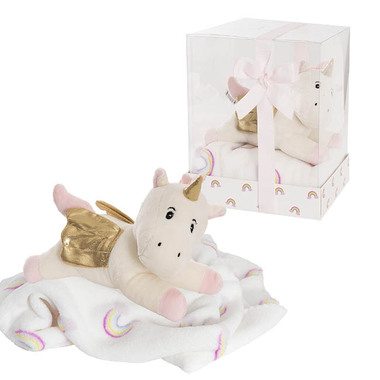 Soft Toys - Baby Gift Sets - Unicorn Pebbles & Blanket Gift Pack Baby Pink (20x18x26cm)