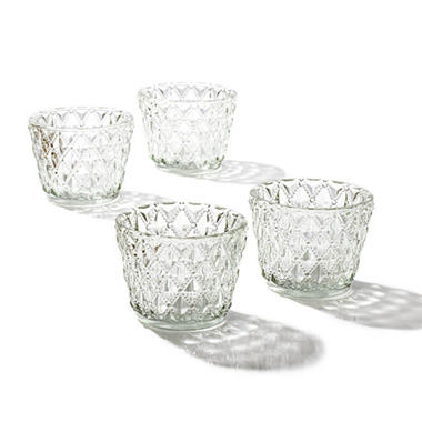 Tealight Candle Holders - Glass Votive Candle Holder Diamond Pattern Clear (7.5x6cmH)