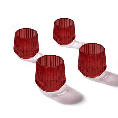 Gift Candle - Tealight Candle Holders - Glass Craft Ripple Votive Candle Holder Red (7x6.8cmH)