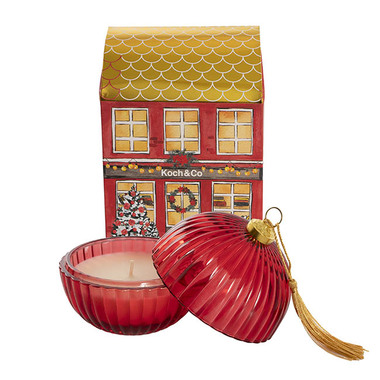 Candles - Scented Candle Jars & Containers - Scented Bauble Candle Red Vanilla Wood (8x12.5cmH) 330g