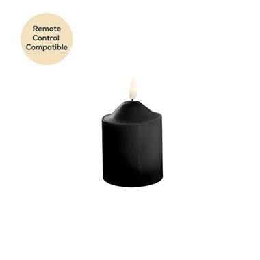 Gift Candle - LED Pillar Candles - Wax LED Trueflame Flickering Pillar Candle Black (7.5X10cmH)