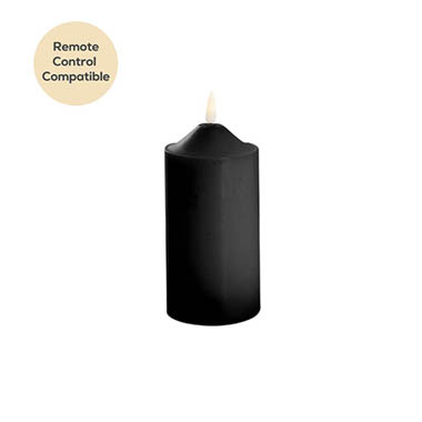 Gift Candle - LED Pillar Candles - Wax LED Trueflame Flickering Pillar Candle Black (7.5X15cmH)
