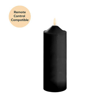 Gift Candle - LED Pillar Candles - Wax LED Trueflame Flickering Pillar Candle Black (7.5X20cmH)