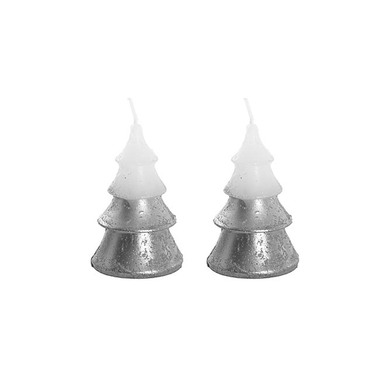 Novelty Shape Candles - Christmas Tree Candle Silver Pack 2 (5Dx8cmH)