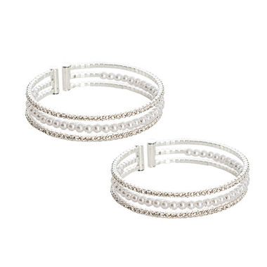 FA Wed - Corsage Wristlet - Pearl & Diamante Corsage Bracelet Pack 2 Silver (5.5x1.2cmH)