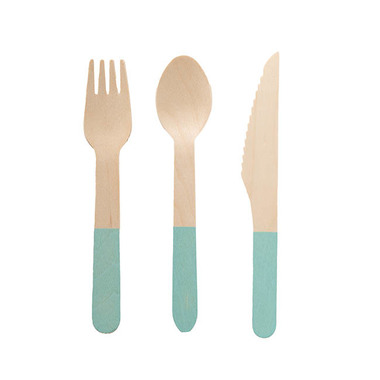 Party & Balloons - Party Tableware - Wooden Cutlery Set 30 Pastel Blue (2.5cmx16cmH)