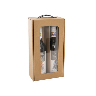 Wine Gift Boxes - Wine Window Carry Box 2 Bottles Kraft Pack 5 (17x9x34cmH)