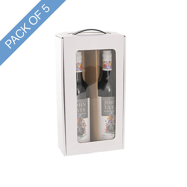 Wine Gift Boxes - Wine Window Carry Box 2 Bottles White Pack 5 (17x9x34cmH)