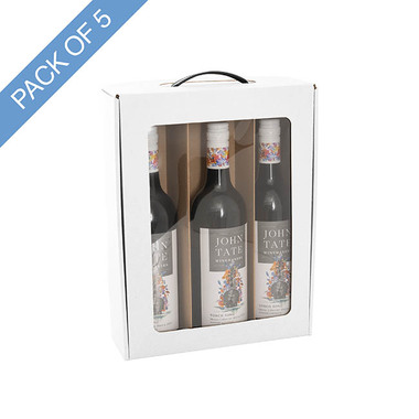 Wine Gift Boxes - Wine Window Carry Box 3 Bottles White Pack 5 (25x9x34cmH)