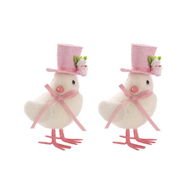 Pack & Embellishments - Bird Picks & Embellishments - White Chicks w Hat Pack 2 Pink (25x10x20cm)