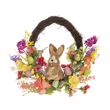 Gift Seasonal - Easter Wreaths & Garlands - Bunny Egg Floral Rattan Wreath Multi Colour (45.5cmD)