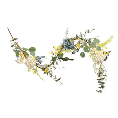 Gift Seasonal - Easter Wreaths & Garlands - Butterfly Hydrangea Fern Garland Blue & Yellow (153cmL)