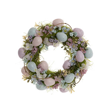 Gift Seasonal - Easter Wreaths & Garlands - Decorative Easter Egg Wreath w Flowers Blue (33cmD)