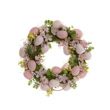 Gift Seasonal - Easter Wreaths & Garlands - Decorative Easter Egg Wreath w Flowers Pink (33cmD)