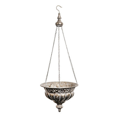 Hanging Pots - Hanging Metal Planter Pot Pewter Silver (34.5x94cmH)