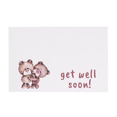 Florist Enclosure Cards - Cards White Get Well Soon Bears (10x6.5cmH) Pk 50