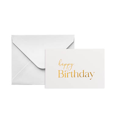 Florist Enclosure Cards - Gold Foil Card & Envelope Happy Birthday Pack 25 (10x6.5Hcm)