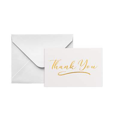 Florist Enclosure Cards - Gold Foil Card & Envelope Thank You Pack 25 (10x6.5Hcm)