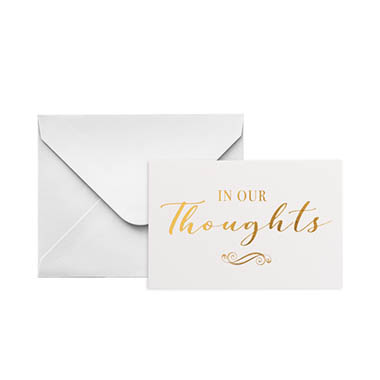 Florist Enclosure Cards - Gold Foil Card & Envelope In Our Thoughts Pack25 (10x6.5Hcm)