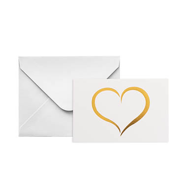 Florist Enclosure Cards - Gold Foil Card & Envelope Love Heart Pack 25 (10x6.5Hcm)