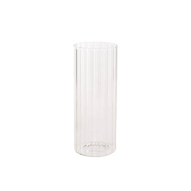 C Glass Clear - Glass Cylinder Vases - Glass Cylinder Event Vase Ribbed Clear (10Dx20cmH)