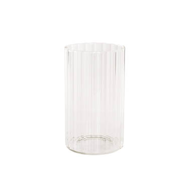 C Glass Clear - Glass Cloches - Glass Cylinder Event Vase Ribbed Clear (12Dx20cmH)