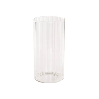 C Glass Clear - Glass Cloches - Glass Cylinder Event Vase Ribbed Clear (12Dx25cmH)