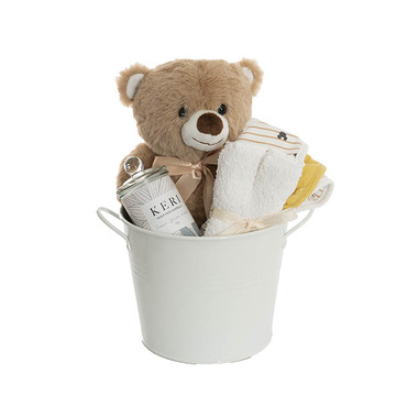 Baby Hampers - Toby Teddy Bear Gift Bucket Baby Hamper Brown