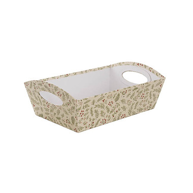 Pack Hamper - Cardboard Hamper Tray - Hamper Tray Rigid Christmas Holly Large White (33x23x12cmH)