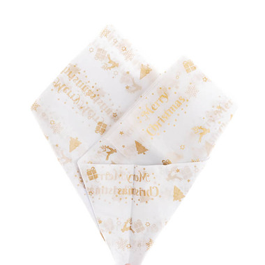 Tissue Paper Pattern - Tissue Paper Merry Christmas Pack 100 17gsm Gold (50x75cm)