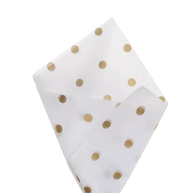 Tissue Paper Pattern - Tissue Paper Inspo Gold Spots Pk100 17gsm White (50x75cm)