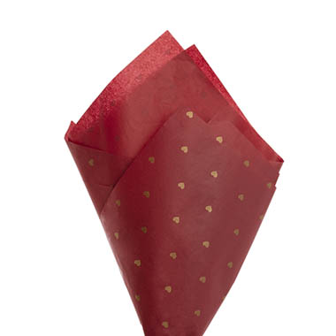 Tissue Paper Pattern - Tissue Paper Inspo Gold Hearts 17gsm Pk100 Red (50x75cm)