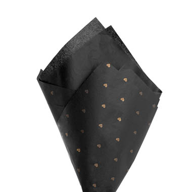 Tissue Paper Pattern - Tissue Paper Inspo Gold Hearts 17gsm Pk100 Black (50x75cm)