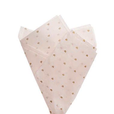 Tissue Paper Pattern - Tissue Paper Inspo Gold Hearts 17gsm Pk100 Pink (50x75cm)