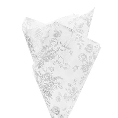 Tissue Paper Pattern - Tissue Paper Inspo Florals Pk100 21gsm Silver White(50x75cm)