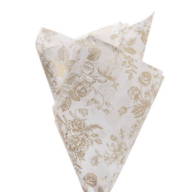 Tissue Paper Pattern - Tissue Paper Inspo Florals Pk100 21gsm Gold White(50x75cm)