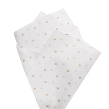 Tissue Paper Pattern - Tissue Paper Inspo Hearts Pk100 21gsm Gold White (50x75cm)