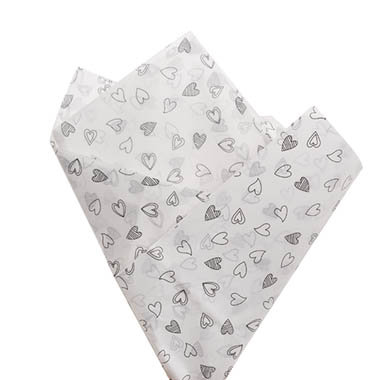 Tissue Paper Pattern - Tissue Paper Inspo Hearts Pk100 21gsm Black White (50x75cm)