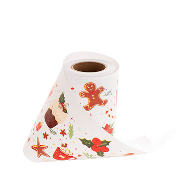 Christmas Wrap Paper - Wrapping Narrow Roll Christmas Treats Gloss White (10cmx25m)