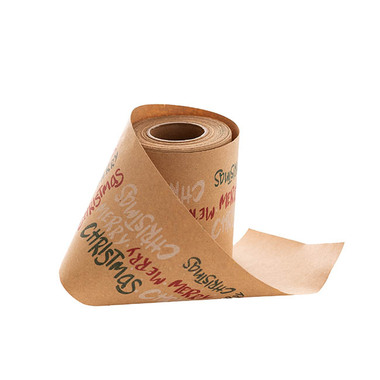 Christmas Wrap Paper - Wrapping Narrow Roll Merry Christmas Kraft Brown (10cmx25m)