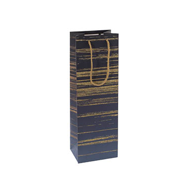 Wine Gift Bags - Wine Bag Single Bottle Pack 5 Stripes Navy Gold (12x9x35cmH)